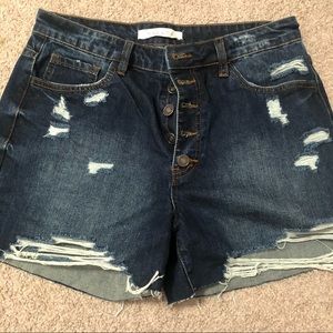 High rise distressed shorts